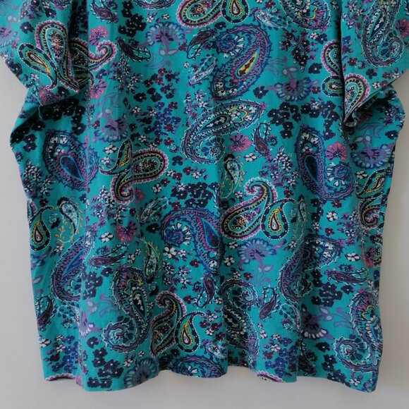 Woman Within Womens Teal Blue Round Neck Paisley Print Tunic T-Shirt Size 2X - Picture 3 of 7